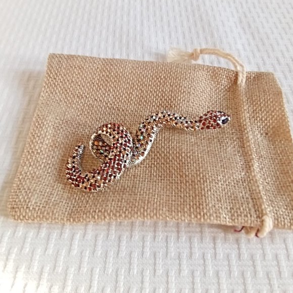 Brown Rhinestone Snake Pin Broach - Picture 3 of 4